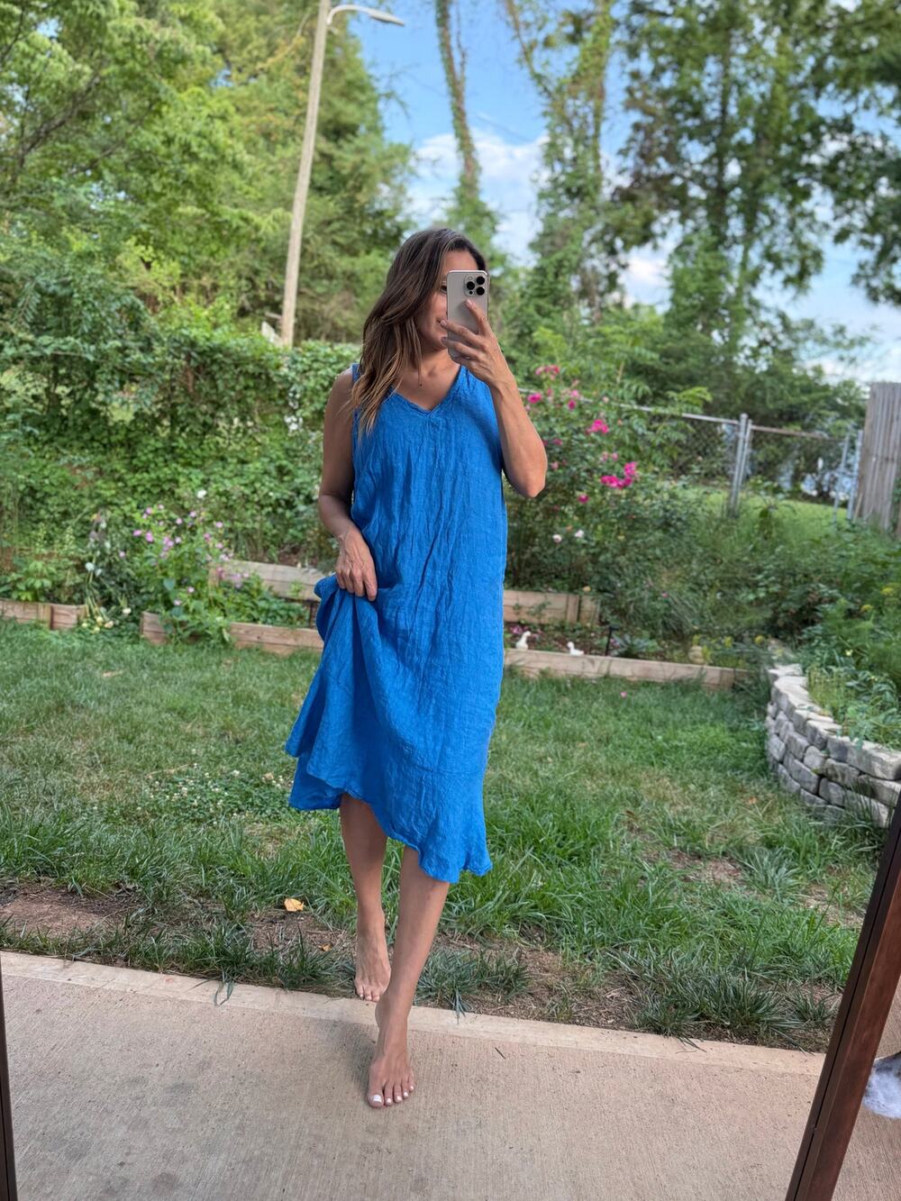 Italian Linen Shift Dress in Mediterranean Blue